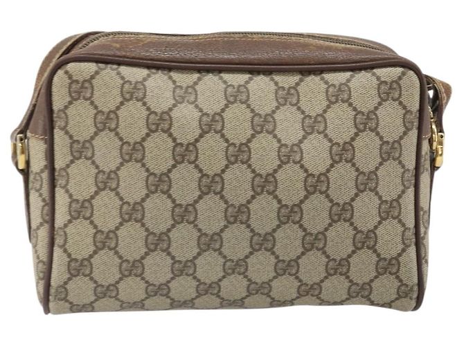 GUCCI GG Supreme Web Sherry Line Bag PVC Beige Gold 001 44 6655 Auth 171924 Golden - view 2