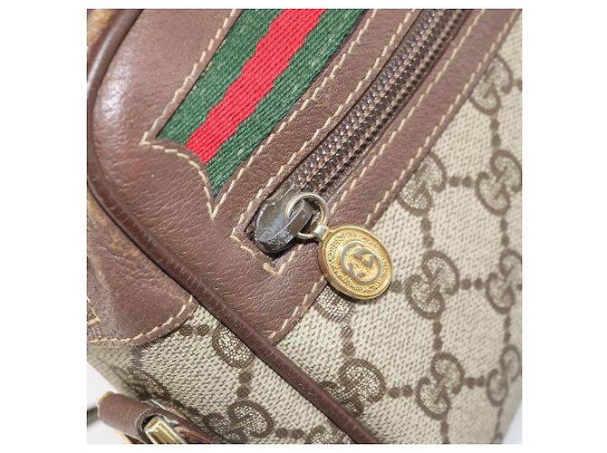 GUCCI GG Supreme Web Sherry Line Bag PVC Beige Gold 001 44 6655 Auth 171924 Golden - view 23