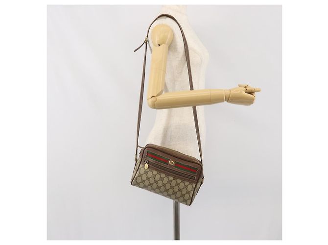 GUCCI GG Supreme Web Sherry Line Bag PVC Beige Gold 001 44 6655 Auth 171924 Golden - view 24