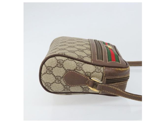 GUCCI GG Supreme Web Sherry Line Bag PVC Beige Gold 001 44 6655 Auth 171924 Golden - view 3