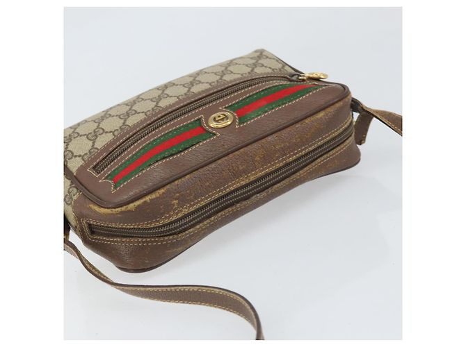 GUCCI GG Supreme Web Sherry Line Bag PVC Beige Gold 001 44 6655 Auth 171924 Golden - view 6