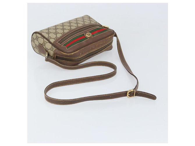 GUCCI GG Supreme Web Sherry Line Bag PVC Beige Gold 001 44 6655 Auth 171924 Golden - view 7