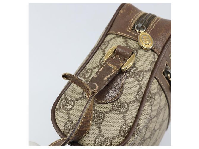 GUCCI GG Supreme Web Sherry Line Bag PVC Beige Gold 001 44 6655 Auth 171924 Golden - view 9