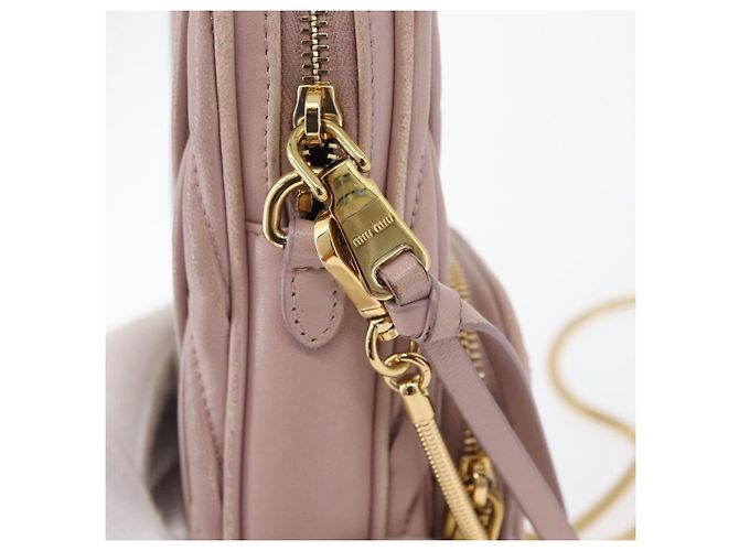 Borsa a spalla in pelle Miu Miu Matelassé con catena, rosa e oro, Auth 165800 D'oro - vista 10
