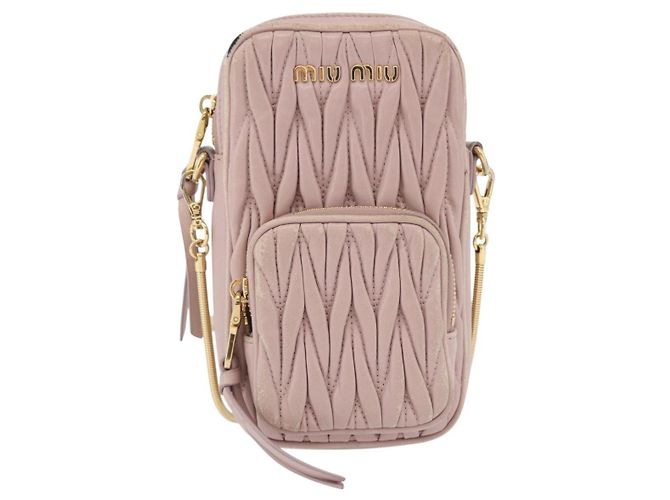 Borsa a spalla in pelle Miu Miu Matelassé con catena, rosa e oro, Auth 165800 D'oro - vista 13
