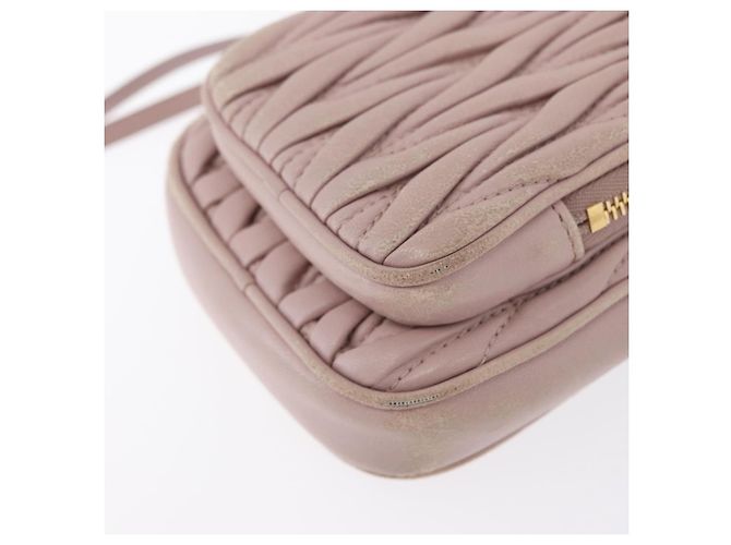 Borsa a spalla in pelle Miu Miu Matelassé con catena, rosa e oro, Auth 165800 D'oro - vista 14