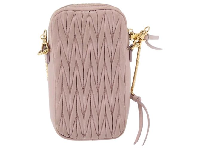 Borsa a spalla in pelle Miu Miu Matelassé con catena, rosa e oro, Auth 165800 D'oro - vista 2