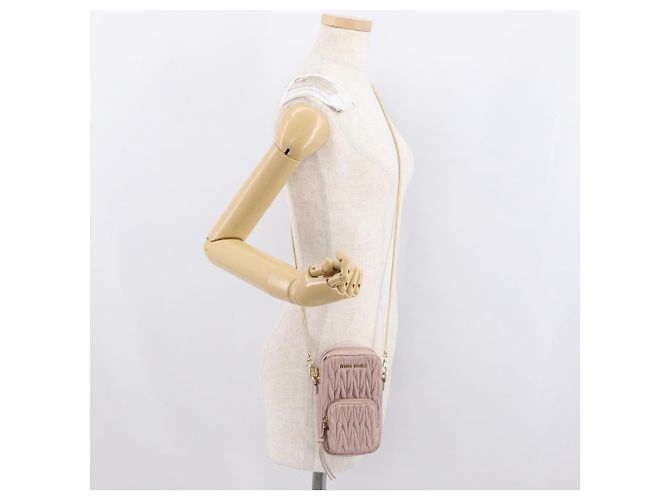 Borsa a spalla in pelle Miu Miu Matelassé con catena, rosa e oro, Auth 165800 D'oro - vista 23