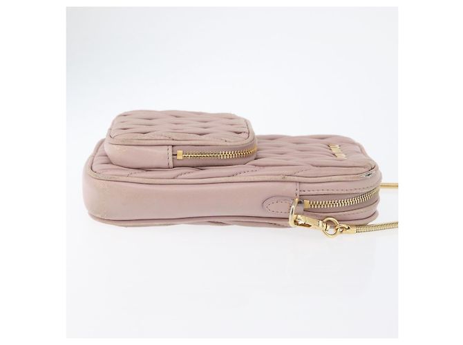 Borsa a spalla in pelle Miu Miu Matelassé con catena, rosa e oro, Auth 165800 D'oro - vista 3