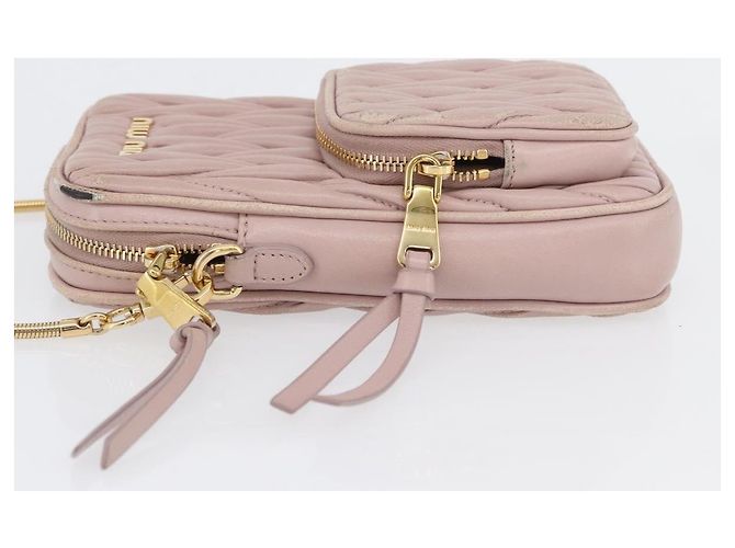 Borsa a spalla in pelle Miu Miu Matelassé con catena, rosa e oro, Auth 165800 D'oro - vista 4