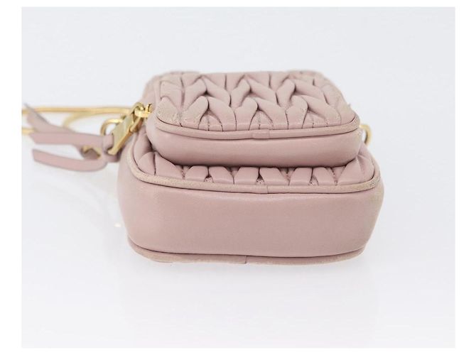 Borsa a spalla in pelle Miu Miu Matelassé con catena, rosa e oro, Auth 165800 D'oro - vista 5