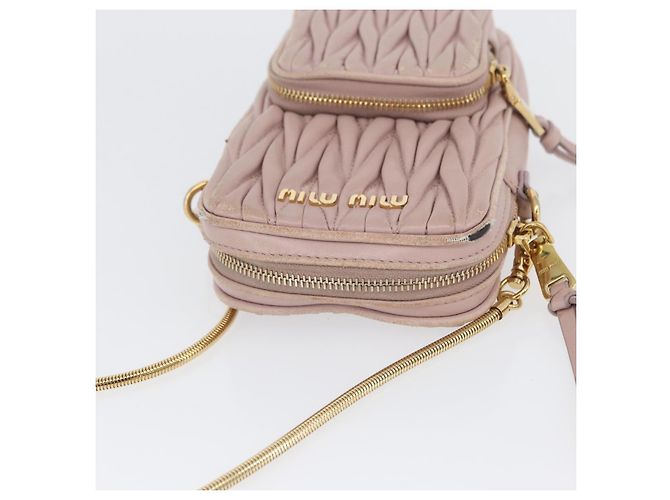 Borsa a spalla in pelle Miu Miu Matelassé con catena, rosa e oro, Auth 165800 D'oro - vista 6
