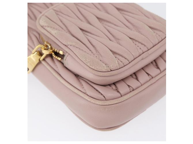 Borsa a spalla in pelle Miu Miu Matelassé con catena, rosa e oro, Auth 165800 D'oro - vista 9