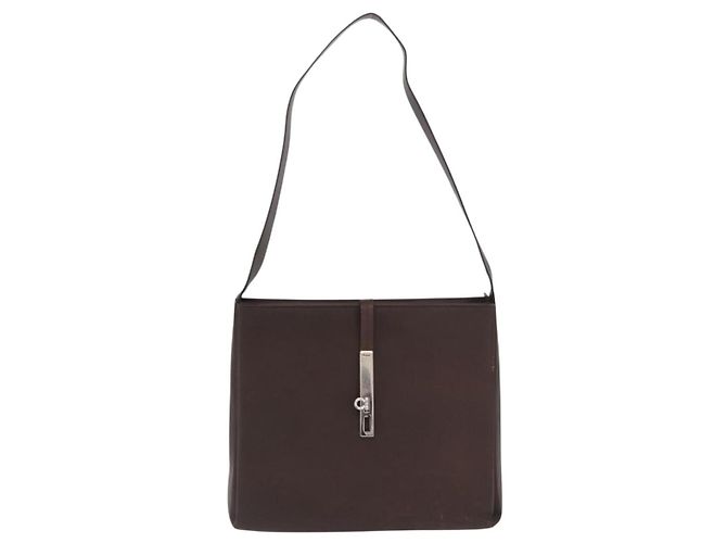 Borsa a Spalla Gancini in Pelle Marrone Argento Auth BA10376 di Salvatore Ferragamo - vista 13