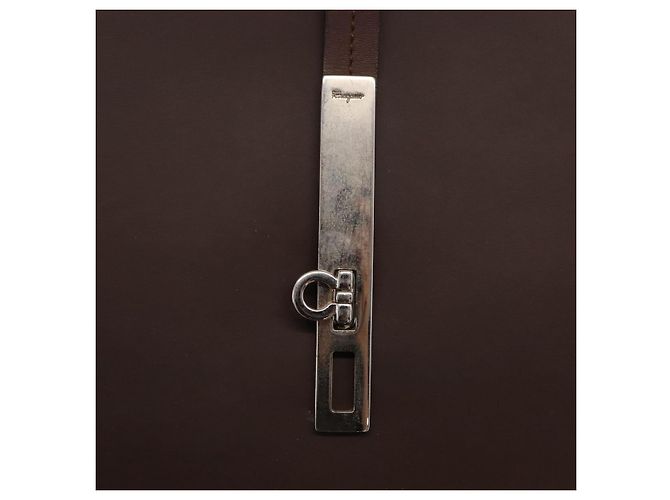 Borsa a Spalla Gancini in Pelle Marrone Argento Auth BA10376 di Salvatore Ferragamo - vista 9