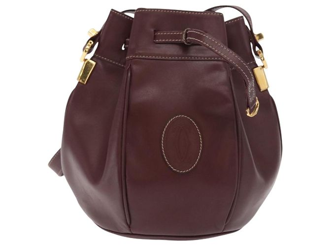 CARTIER Borsa a Spalla Must Line in Pelle Bordeaux Oro Auth 171643 D'oro Bordò - vista 13