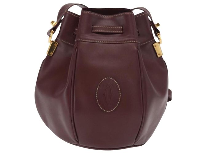 CARTIER Borsa a Spalla Must Line in Pelle Bordeaux Oro Auth 171643 D'oro Bordò - vista 2
