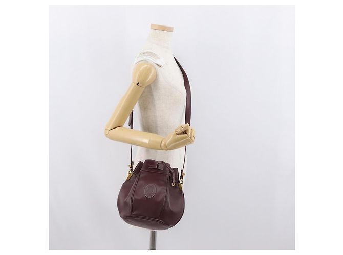 CARTIER Borsa a Spalla Must Line in Pelle Bordeaux Oro Auth 171643 D'oro Bordò - vista 21