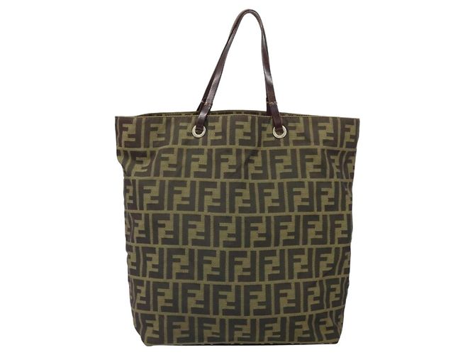 Borsa a mano in tela Zucca FENDI nera e marrone Auth 171652 Nero - vista 13