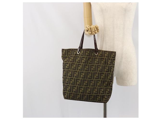 Borsa a mano in tela Zucca FENDI nera e marrone Auth 171652 Nero - vista 20