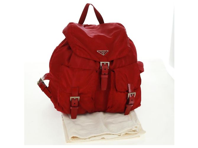 PRADA Backpack Nylon Red Silver Auth 169589V Silvery - view 12