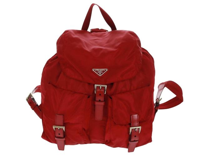 PRADA Backpack Nylon Red Silver Auth 169589V Silvery - view 13