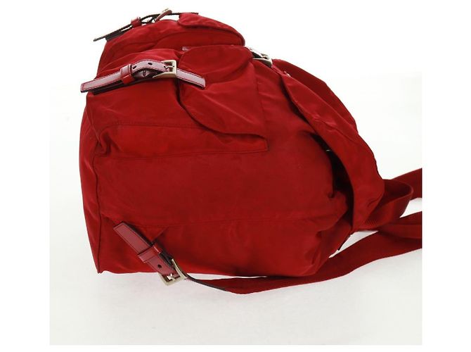 PRADA Backpack Nylon Red Silver Auth 169589V Silvery - view 4