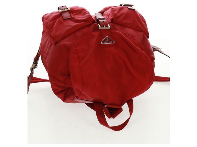 PRADA Backpack Nylon Red Silver Auth 169589V Silvery - view 6