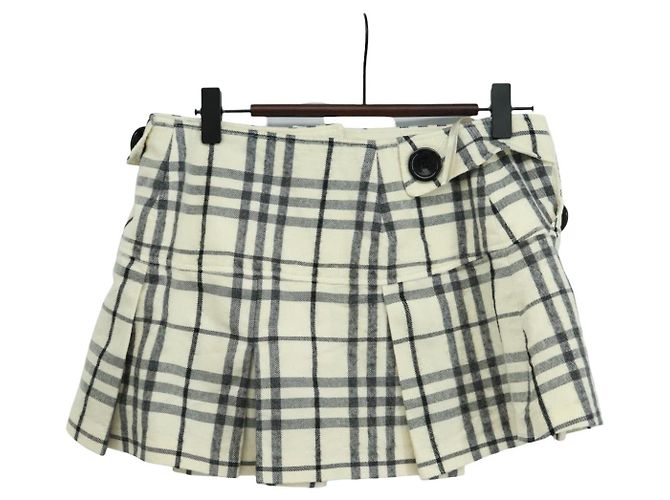 Falda Burberry Nova Check Blue Label de lana blanca Auth 169946V Blanco - vista 2