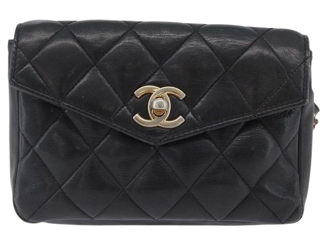CHANEL Borsa a Vita Matelassé Pelle Nera Oro CC Auth BA10856 Nero D'oro - vista 13