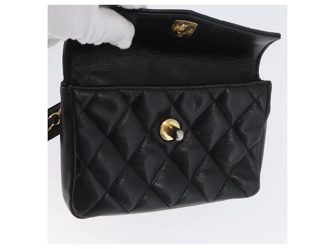 CHANEL Borsa a Vita Matelassé Pelle Nera Oro CC Auth BA10856 Nero D'oro - vista 19