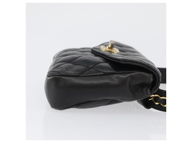 CHANEL Borsa a Vita Matelassé Pelle Nera Oro CC Auth BA10856 Nero D'oro - vista 3