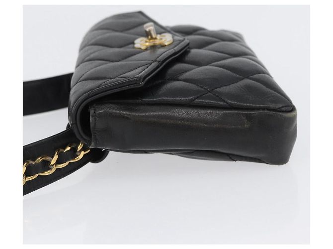 CHANEL Borsa a Vita Matelassé Pelle Nera Oro CC Auth BA10856 Nero D'oro - vista 4