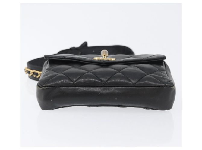 CHANEL Borsa a Vita Matelassé Pelle Nera Oro CC Auth BA10856 Nero D'oro - vista 5