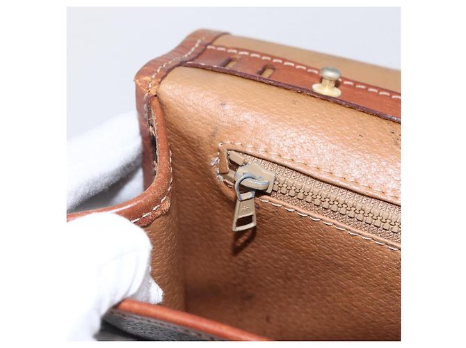 Céline Borsa a mano circolare in tela Macadam CELINE in pelle PVC marrone e oro Auth 171869 D'oro - vista 10