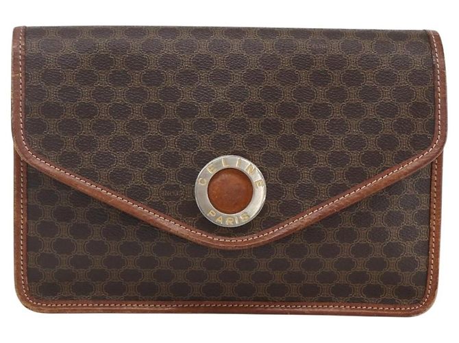 Céline Borsa a mano circolare in tela Macadam CELINE in pelle PVC marrone e oro Auth 171869 D'oro - vista 13