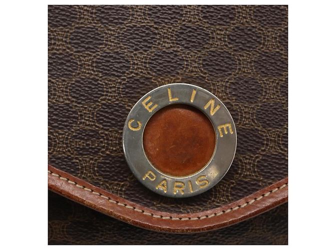 Céline Borsa a mano circolare in tela Macadam CELINE in pelle PVC marrone e oro Auth 171869 D'oro - vista 17