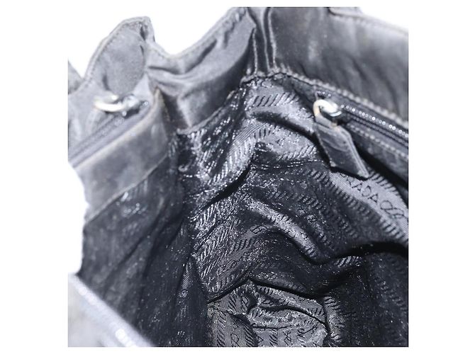 PRADA Borsa a mano in nylon nero argento Auth 171646 - vista 21