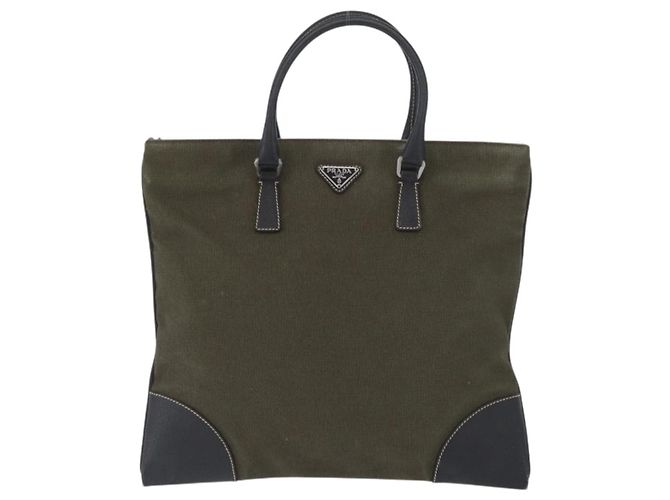 PRADA Handtasche aus Canvas Leder Khaki Silber Authentisch 170921 - Ansicht 13