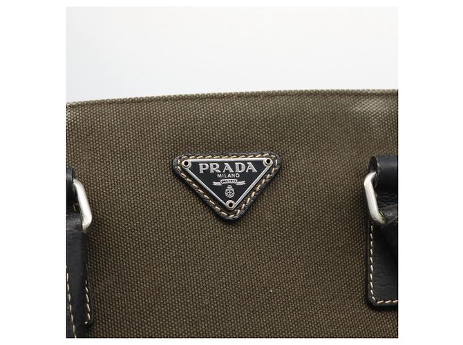PRADA Handtasche aus Canvas Leder Khaki Silber Authentisch 170921 - Ansicht 18