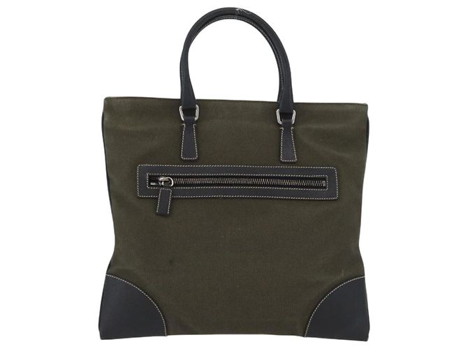 PRADA Handtasche aus Canvas Leder Khaki Silber Authentisch 170921 - Ansicht 2