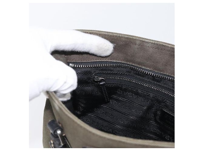 PRADA Handtasche aus Canvas Leder Khaki Silber Authentisch 170921 - Ansicht 22