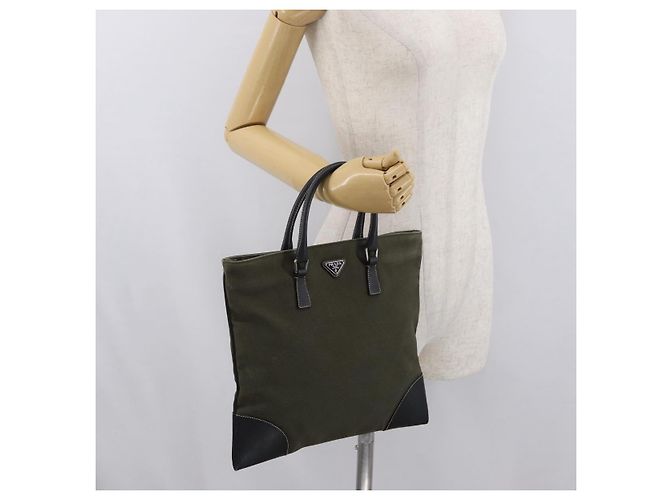 PRADA Handtasche aus Canvas Leder Khaki Silber Authentisch 170921 - Ansicht 24