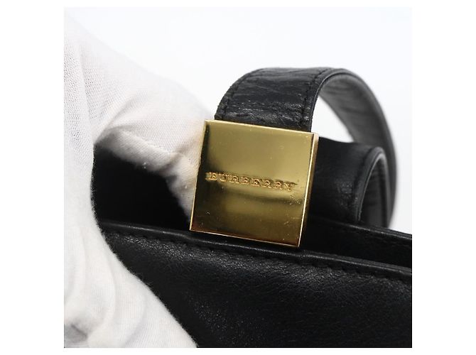 Borsa Tote in pelle nera e oro BURBERRY Auth hk3488 Nero D'oro - vista 10