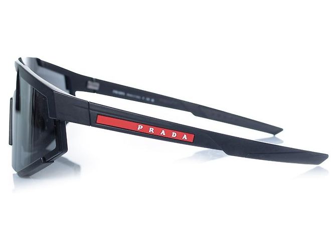 Prada, Sonnenbrille in Schwarz mit Schildform - Ansicht 3