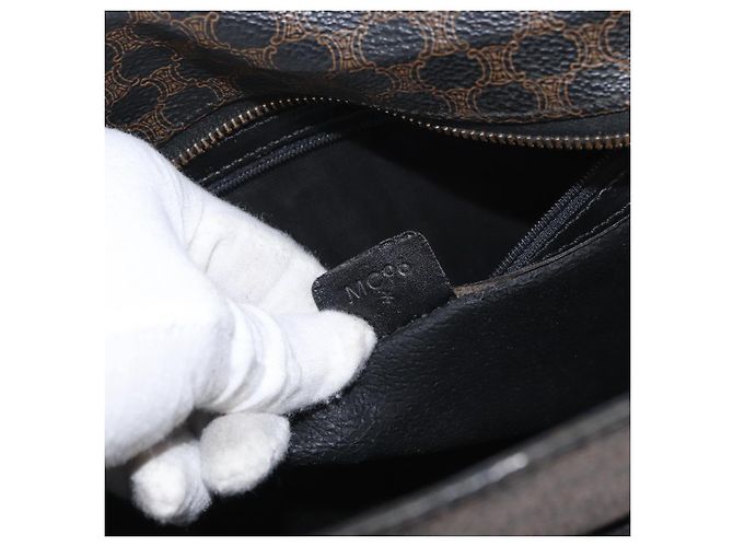 Céline Borsa a mano in tela Macadam CELINE in pelle PVC nera e oro Auth 171585 Nero D'oro - vista 12