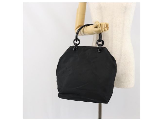 PRADA Borsa a mano in nylon nero argento Auth 171648 - vista 23