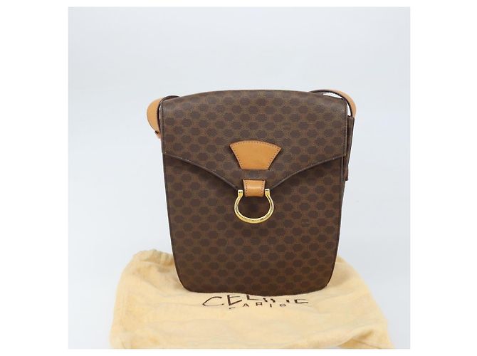 Céline Borsa a Spalla in Tela Macadam CELINE in Pelle PVC Marrone Oro Auth 171119 D'oro - vista 12