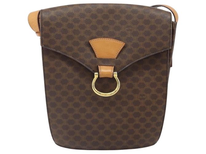 Céline Borsa a Spalla in Tela Macadam CELINE in Pelle PVC Marrone Oro Auth 171119 D'oro - vista 13