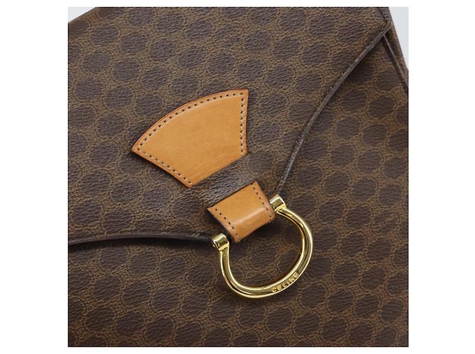 Céline Borsa a Spalla in Tela Macadam CELINE in Pelle PVC Marrone Oro Auth 171119 D'oro - vista 19